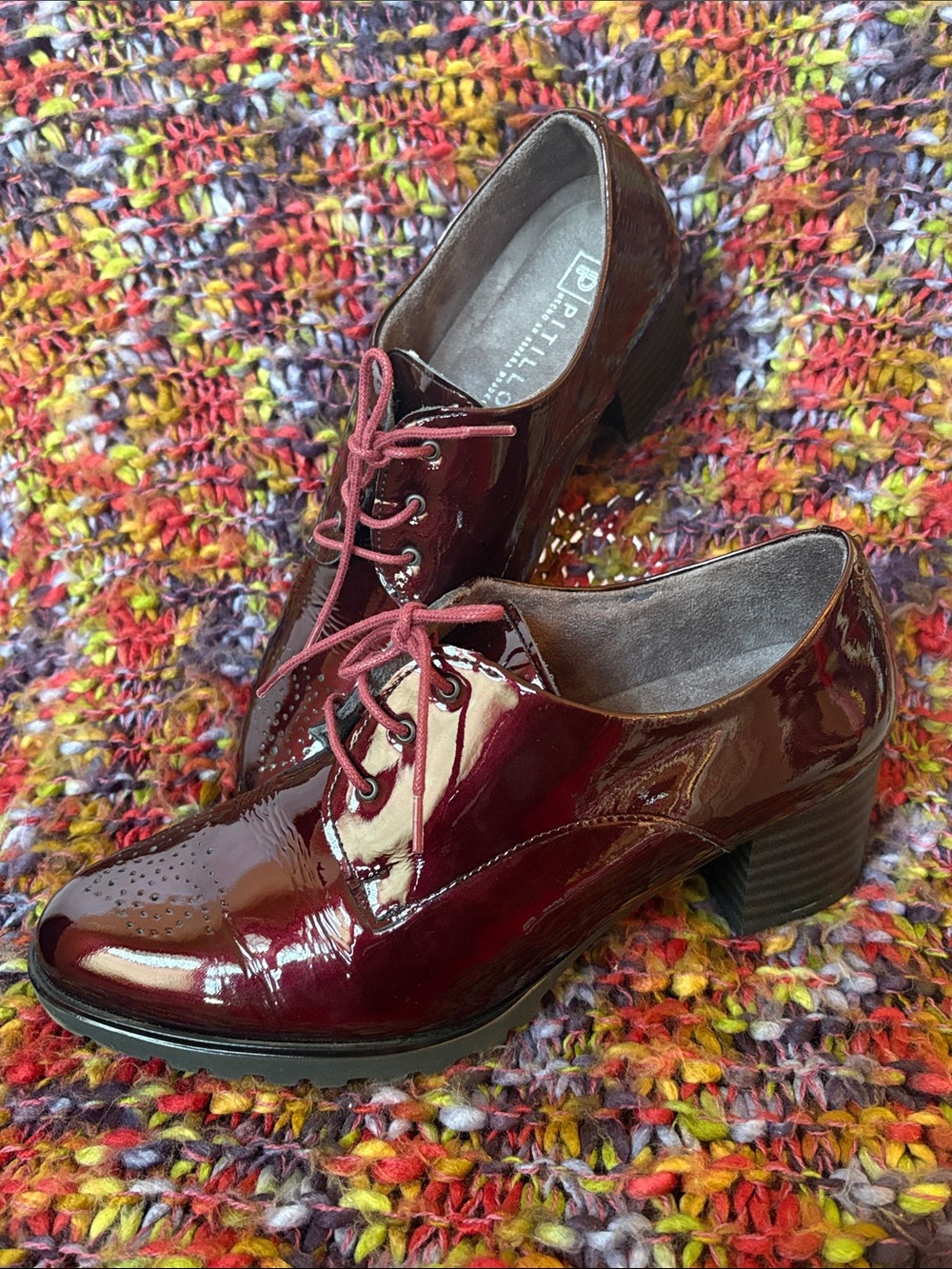 Pitillos Women’s Patent Leather Heeled Oxford Loafer Burgundy Size 8.5 Euro 40